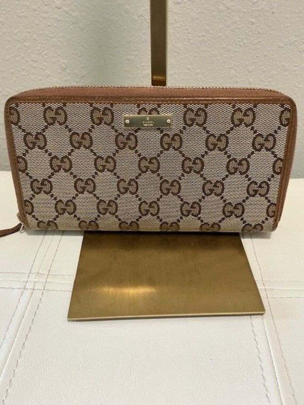 Gucci Supreme Monogram Cuoio Toscano Zip Around Wallet Beige Ebony Cuir